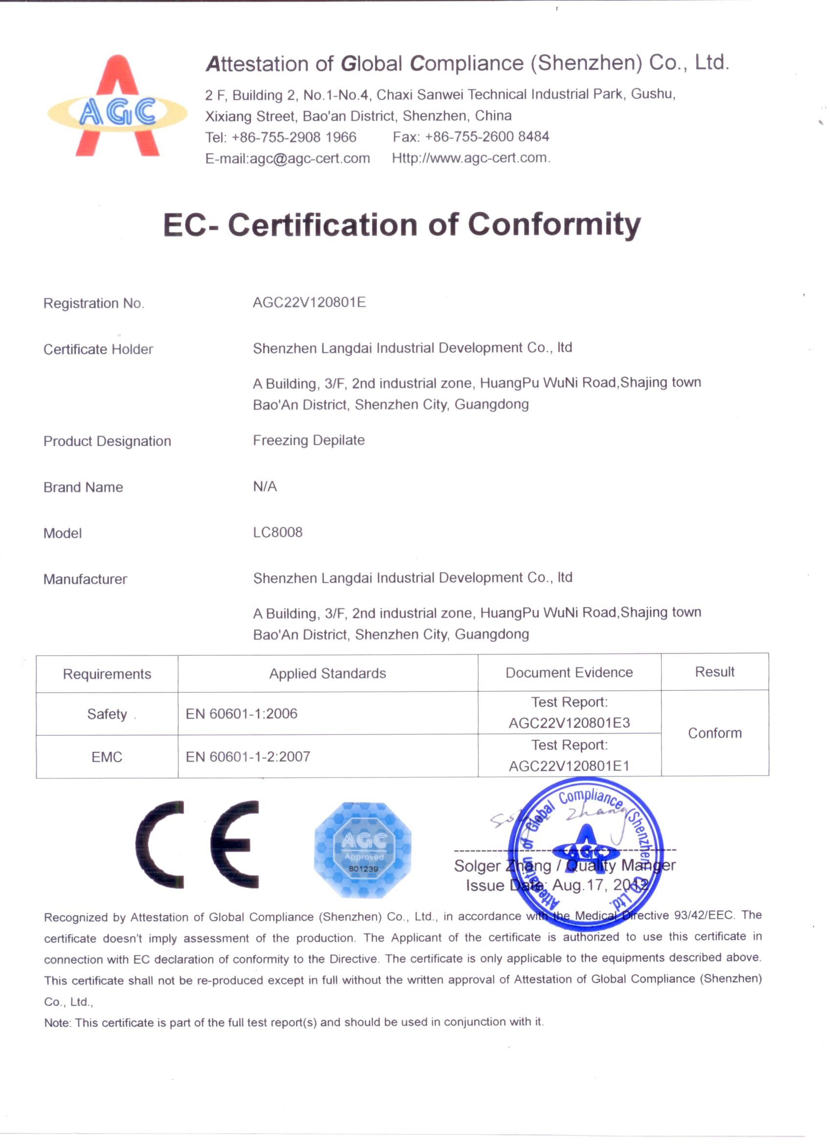 चीन Shenzhen Langdai Industrial Development Co., Ltd. प्रमाणपत्र